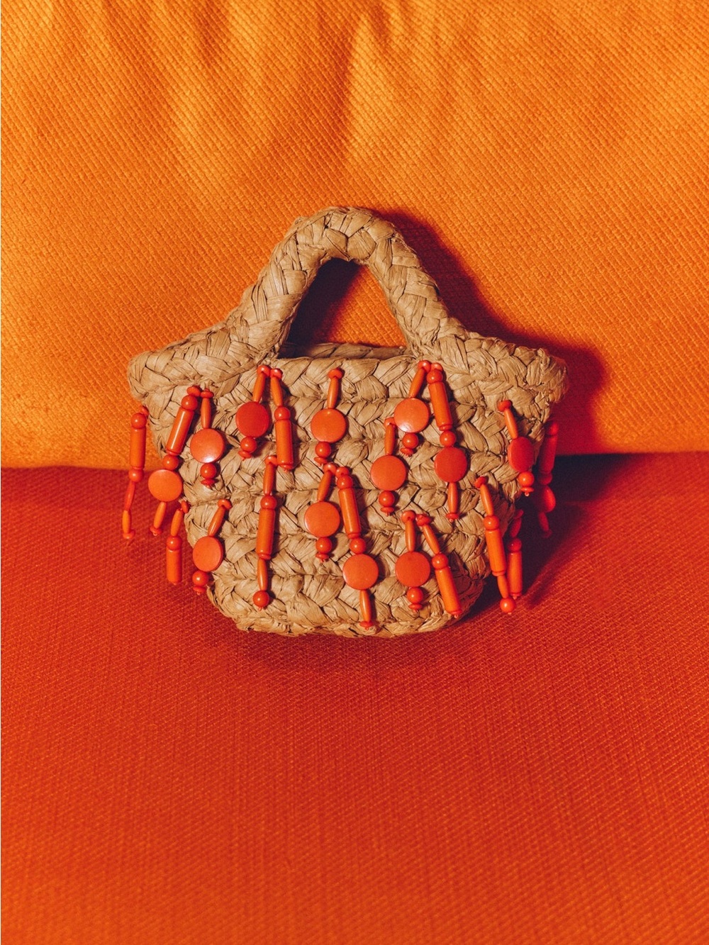 Simon Miller. NWT. ON SALE. 🌶️🌶️Orange Beaded/ Fringed Mercado Tote.Nat’l Straw. - Picture 3 of 8